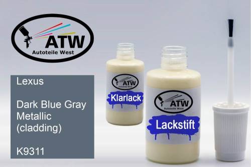 Lexus, Dark Blue Gray Metallic (cladding), K9311: 20ml Lackstift + 20ml Klarlack - Set, von ATW Autoteile West.